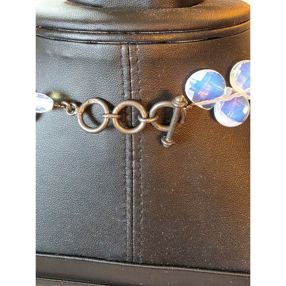 Sterling Silver Faceted Opalite Teardrop Pendant Toggle Clasp Antique - Picture 3 of 8